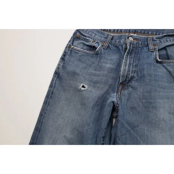 Vintage Y2K Lucky Brand Mens 32x32 Distressed Flared Wide Leg Denim Jeans Blue